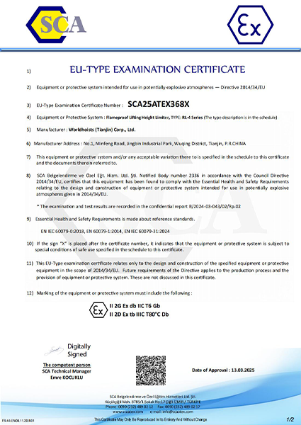 SCA25ATEX368X - Worldhoist -RL4 Series Flameproof Lifting Height Limiter (Signed)_00